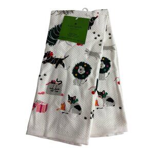 Kate Spade Set of 2 Kitchen Towels Baking Christmas Dogs and Cats 17x28  NEW